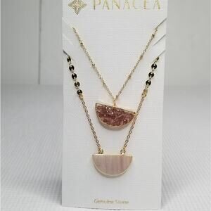 Panacea Genuine Stone Gold/Pink Set of 2 Necklace